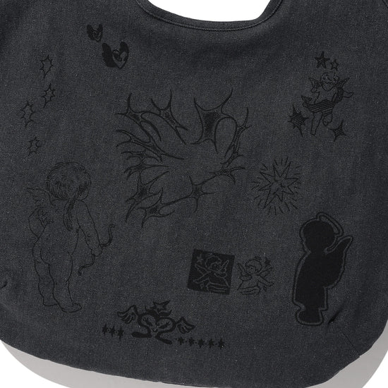 Nice Ghost Club Denim Doodle Shoulder Tote Bag