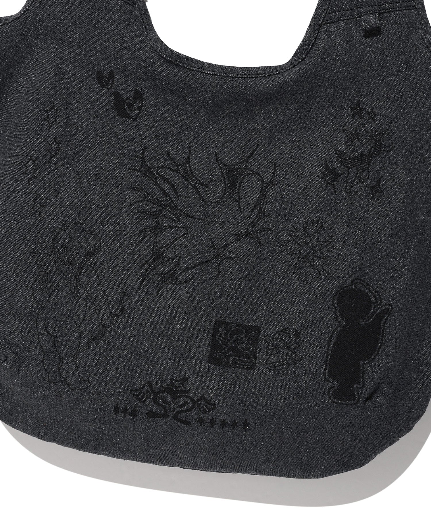 Nice Ghost Club Denim Doodle Shoulder Tote Bag