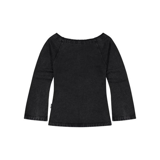 Mahagrid Washed Cut Out Present Off Shoulder Tee in Black