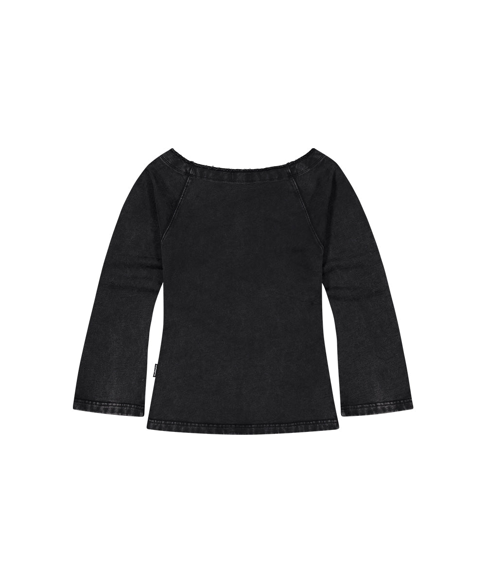Mahagrid Washed Cut Out Present Off Shoulder Tee in Black