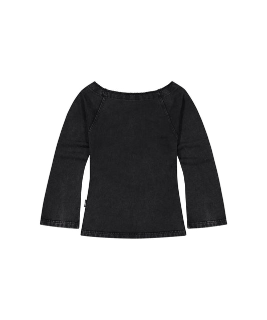Mahagrid Washed Cut Out Present Off Shoulder Tee in Black