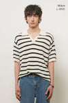 General Idea UNISEX One-Button Collar Stripe Half Knit