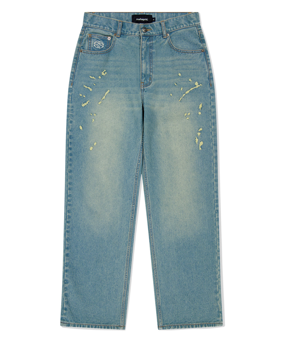 Mahagrid Embroidered Splatter Denim Pant