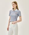 Marithé François Girbaud W STRIPE SLIM CROP COLLAR TEE