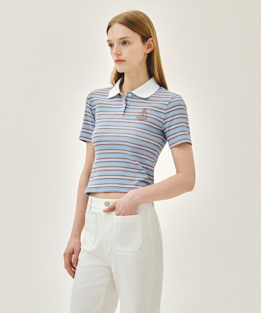 Marithé François Girbaud W STRIPE SLIM CROP COLLAR TEE