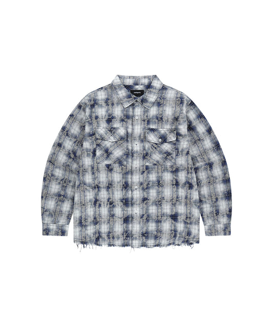 Mahagrid Bleached Raw-Cut Check Shirt