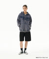 Mahagrid Washed Cut Off Applique Hood Zip Up