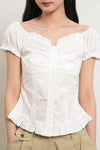 General Idea WOMAN Cap Sleeve Heart Neck Shirring Blouse