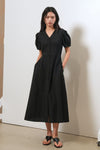 General Idea WOMAN V-Neck Puff Long Dress [BLACK]