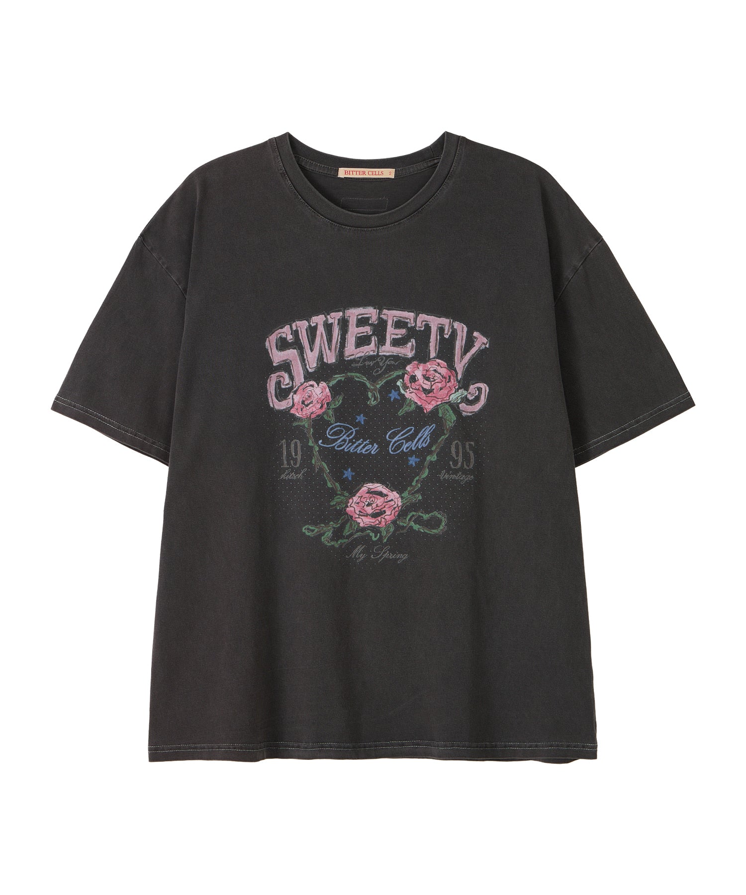 Bitter Cells Rose Petal Tee - Pigment Charcoal