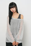 General Idea WOMAN Sheer Neck String Knit Pullover