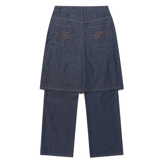 Nice Ghost Club Denim Pleats Panel Layered Skirt Pants