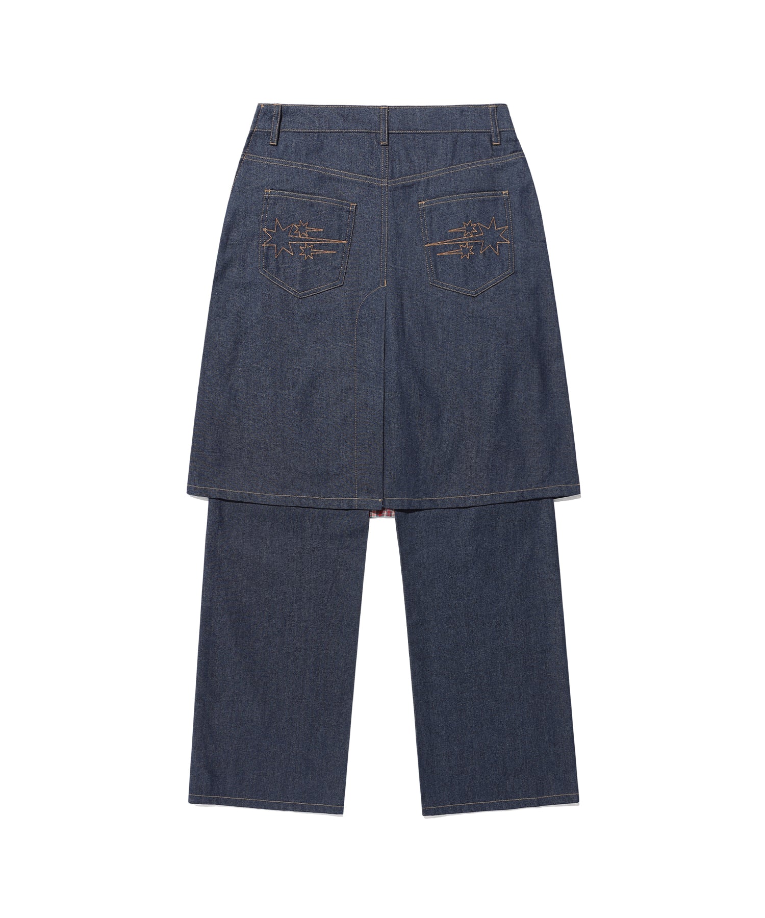 Nice Ghost Club Denim Pleats Panel Layered Skirt Pants
