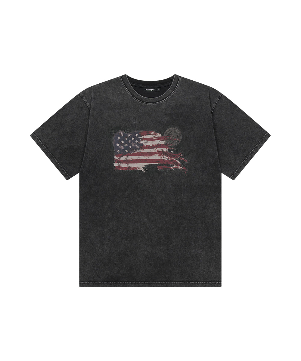 Mahagrid Washed Flag Tee Black