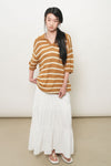 General Idea UNISEX One-Button Collar Stripe Half Knit