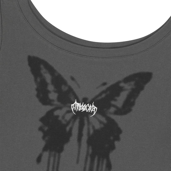 Mahagrid Butterfly Goth Wide Neck Crop Tee