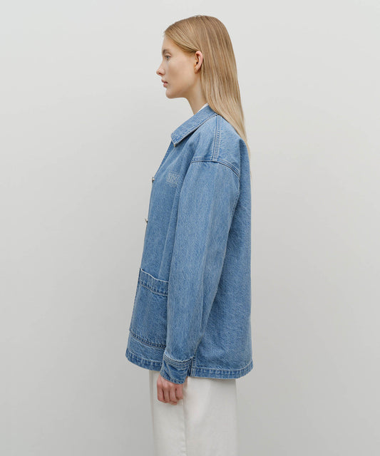 Marithé François Girbaud Women's French Denim Work Jacket Light Blue