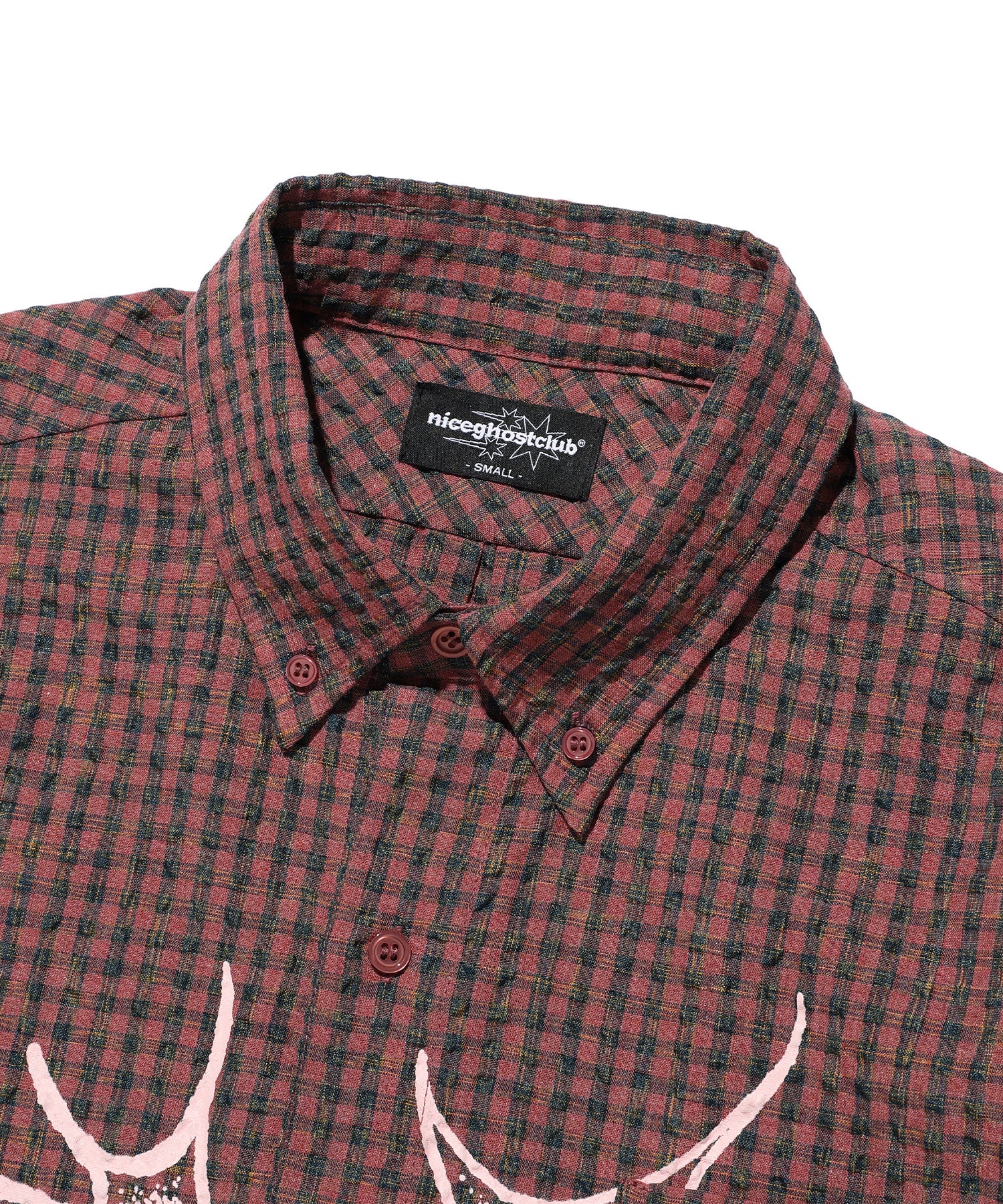 Nice Ghost Club Tornado Star Check Big Half Shirt [Pink]