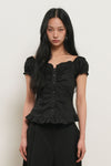 General Idea WOMAN Cap Sleeve Heart Neck Shirring Blouse