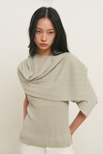 General Idea Women's Pleated Half-Neck Knit Top in Sage Mint