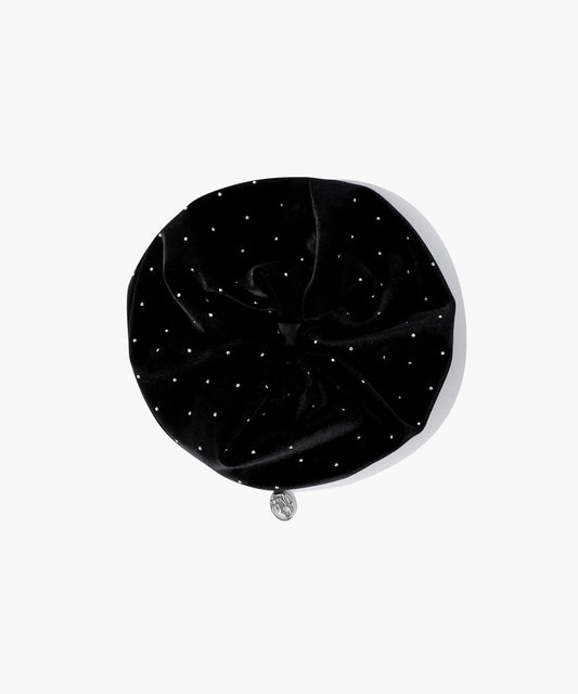 Marithé François Girbaud CIRCLE LOGO SHINY VELVET SCRUNCHIE BLACK
