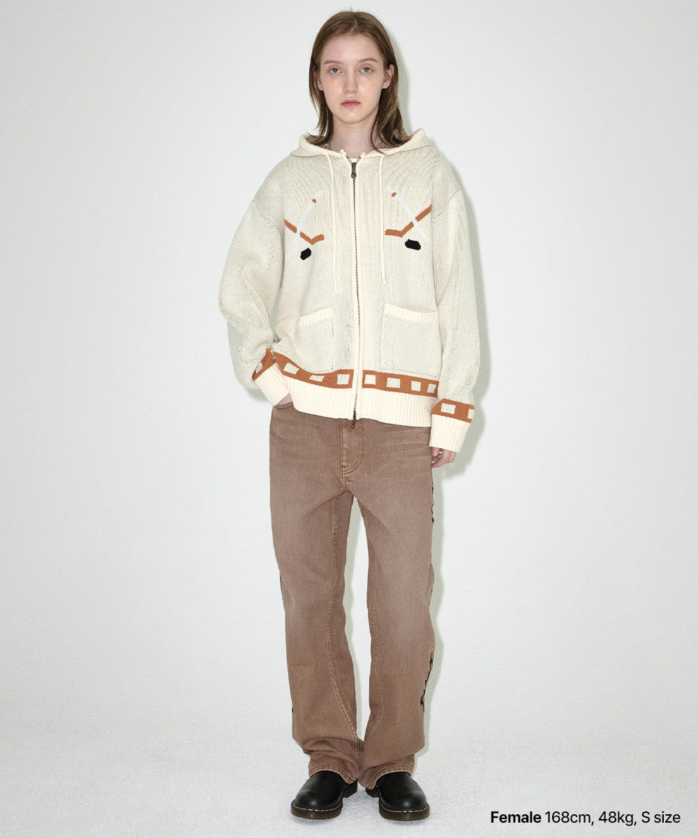 Mahagrid Hockey Knit Zip-Up Hoodie