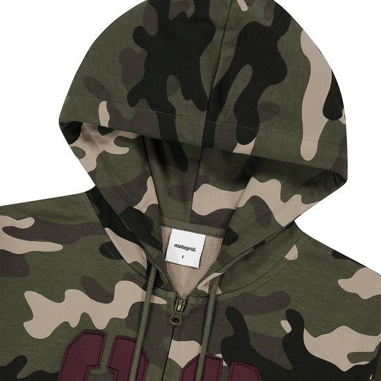 Mahagrid Camo Applique Crop Zip Up Hoodie