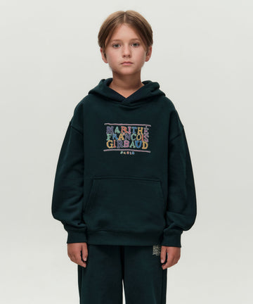 Marithé François Girbaud Kids Doodle Classic Logo Hoodie (Brushed) Dark Green