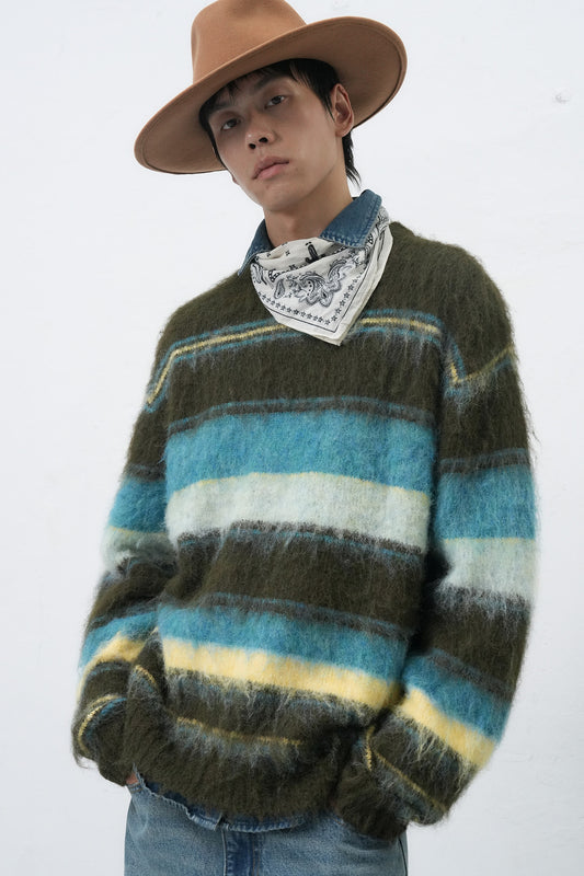 General Idea MAN Multi Stripe Hairy Pullover