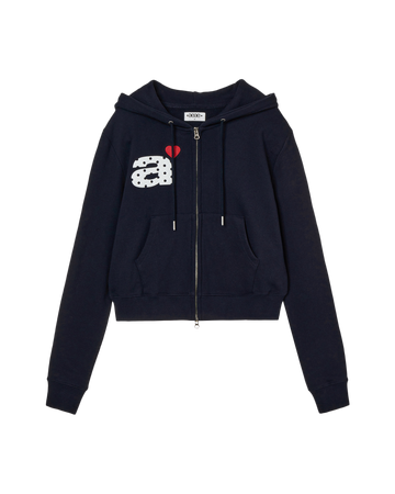 AEAE Dot Small Letter Crop Hood Zip Up