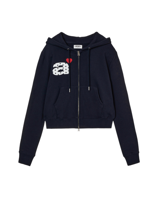AEAE Dot Small Letter Crop Hood Zip Up
