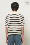 General Idea UNISEX One-Button Collar Stripe Half Knit
