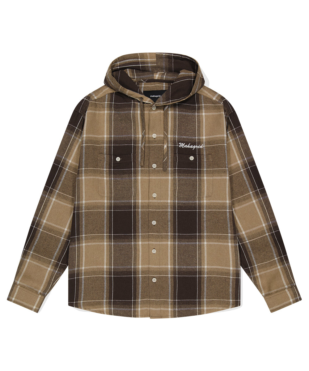 Mahagrid Hooded Ombre Check Shirt [Brown]