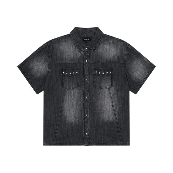 Mahagrid Denim Stud Half Shirt [Black]