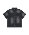Mahagrid Denim Stud Half Shirt [Black]