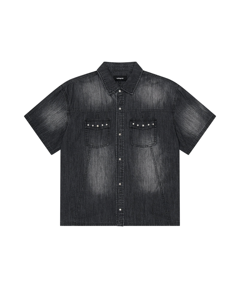 Mahagrid Denim Stud Half Shirt [Black]