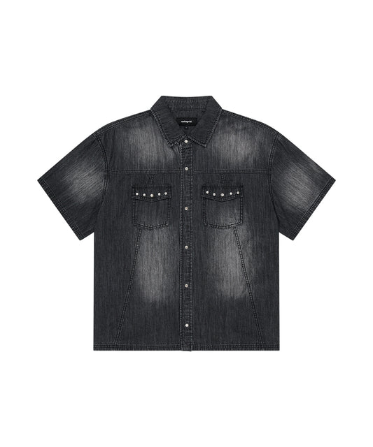 Mahagrid Denim Stud Half Shirt [Black]