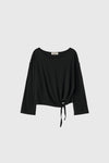 General Idea WOMAN Tie-Up Relaxed Fit Boat Neck T-Shirt [BLACK]
