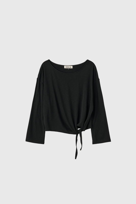 General Idea WOMAN Tie-Up Relaxed Fit Boat Neck T-Shirt [BLACK]