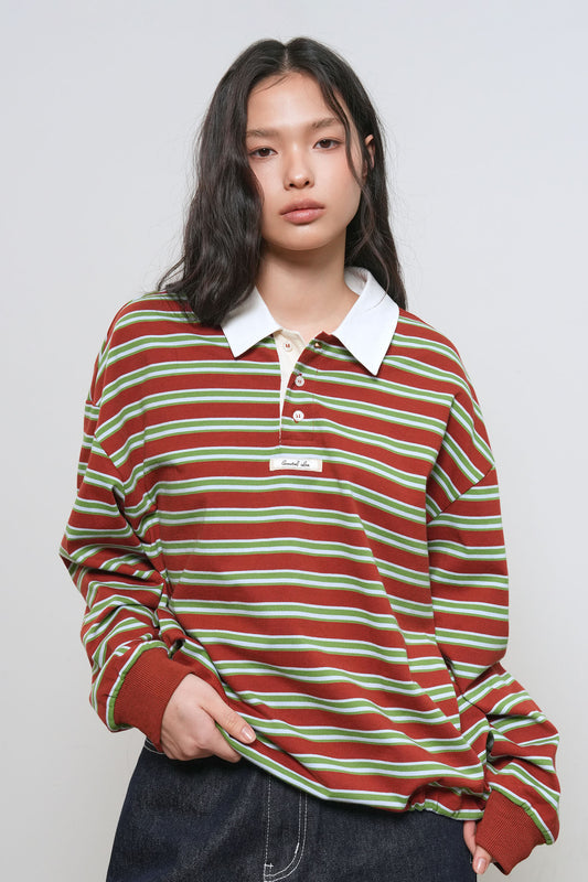 General Idea WOMAN Multi Stripe Rugby T-Shirt [BRICK]