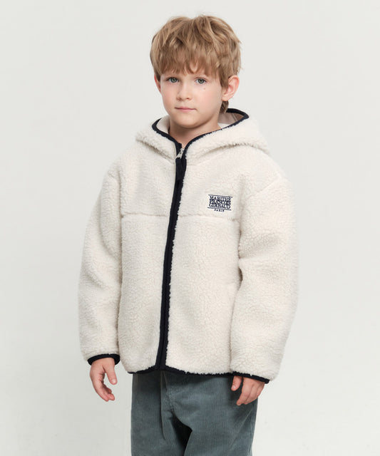 Marithé François Girbaud Kids Classic Logo Fleece Hoodie Zip-Up Ivory