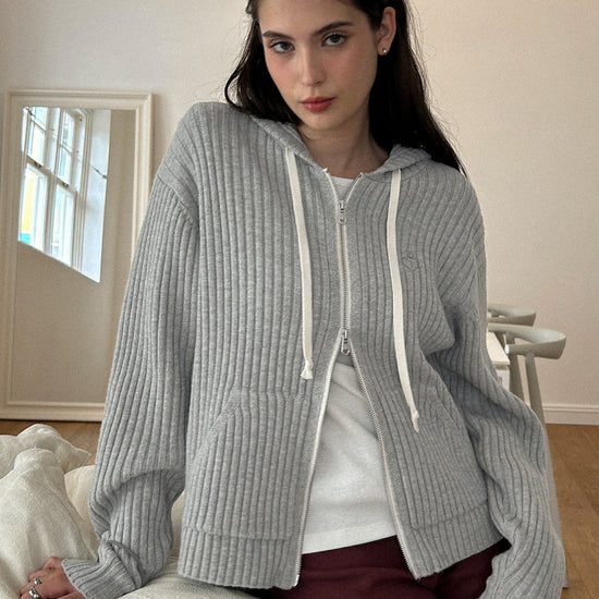 Bitter Cells Essential Ribbed Knit Hood Zip Up