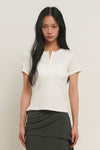 General Idea WOMAN Punching Ribbed Henley Neck T-Shirt