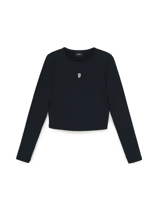 MLB Women's Basic Slim Ribbed Crop Long Sleeve T-Shirts
