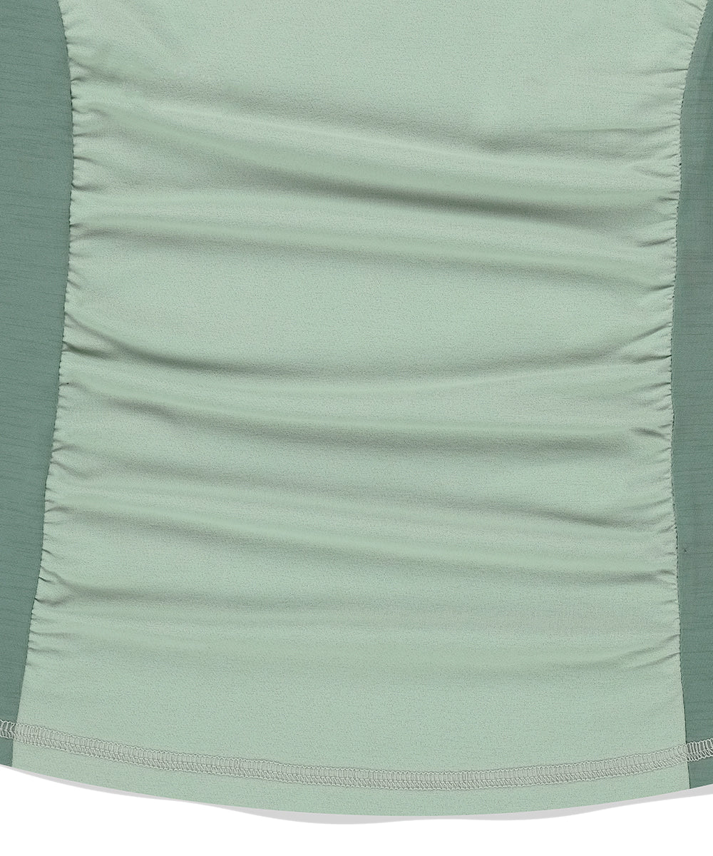 Mahagrid Shirring Half Zip-Up Jersey Tee