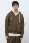 General Idea UNISEX Stitch V-Neck Hoodie Sweatshirt [KHAKI]
