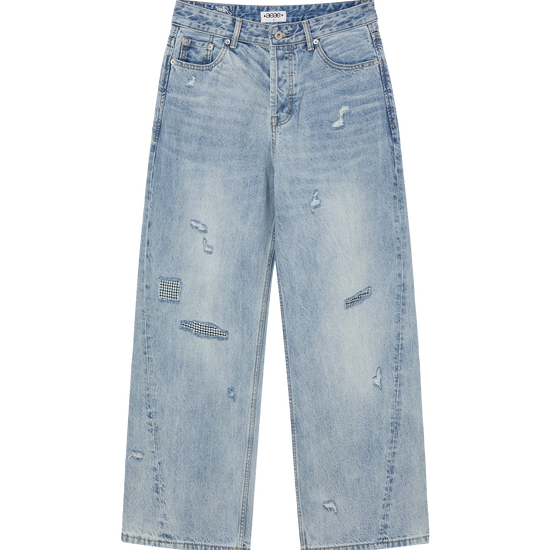AEAE Check Patchwork Denim Pants