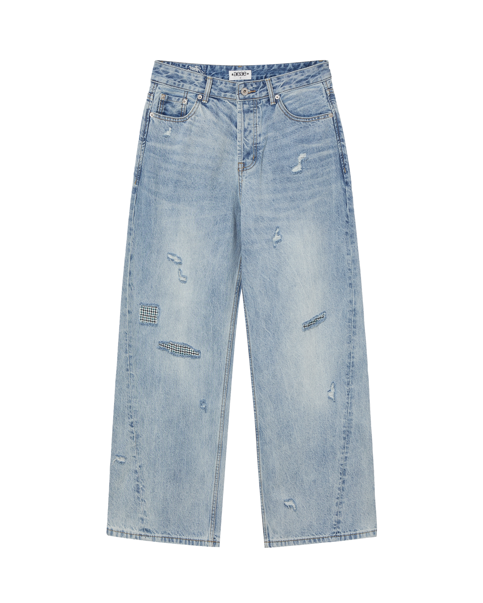 AEAE Check Patchwork Denim Pants