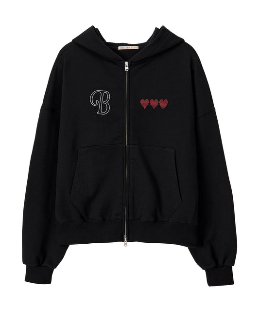 Bitter Cells Scatter Heart Hood Zip Up - Black