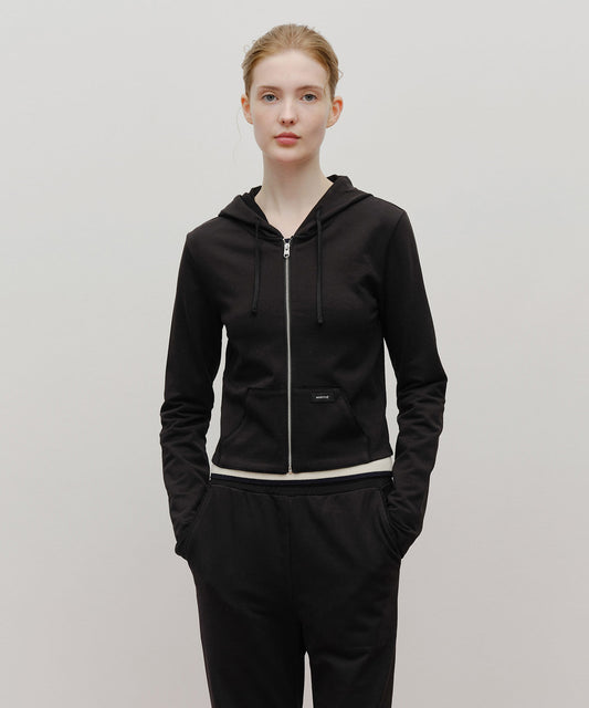 Marithé François Girbaud Women's Slim Fit Crop Hoodie Zip-Up Black